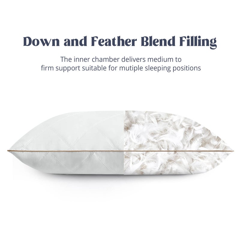 puredownÂ® Goose Feathers and Down Pillow with Diamond Quilting with 100% Cotton Cover, Pack of 2, Queen Size - Image 3